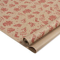 Упаковочная бумага Крафт 60 гр (0,7х9,14 м) Зимние узоры, красный (арт.19226/1)
