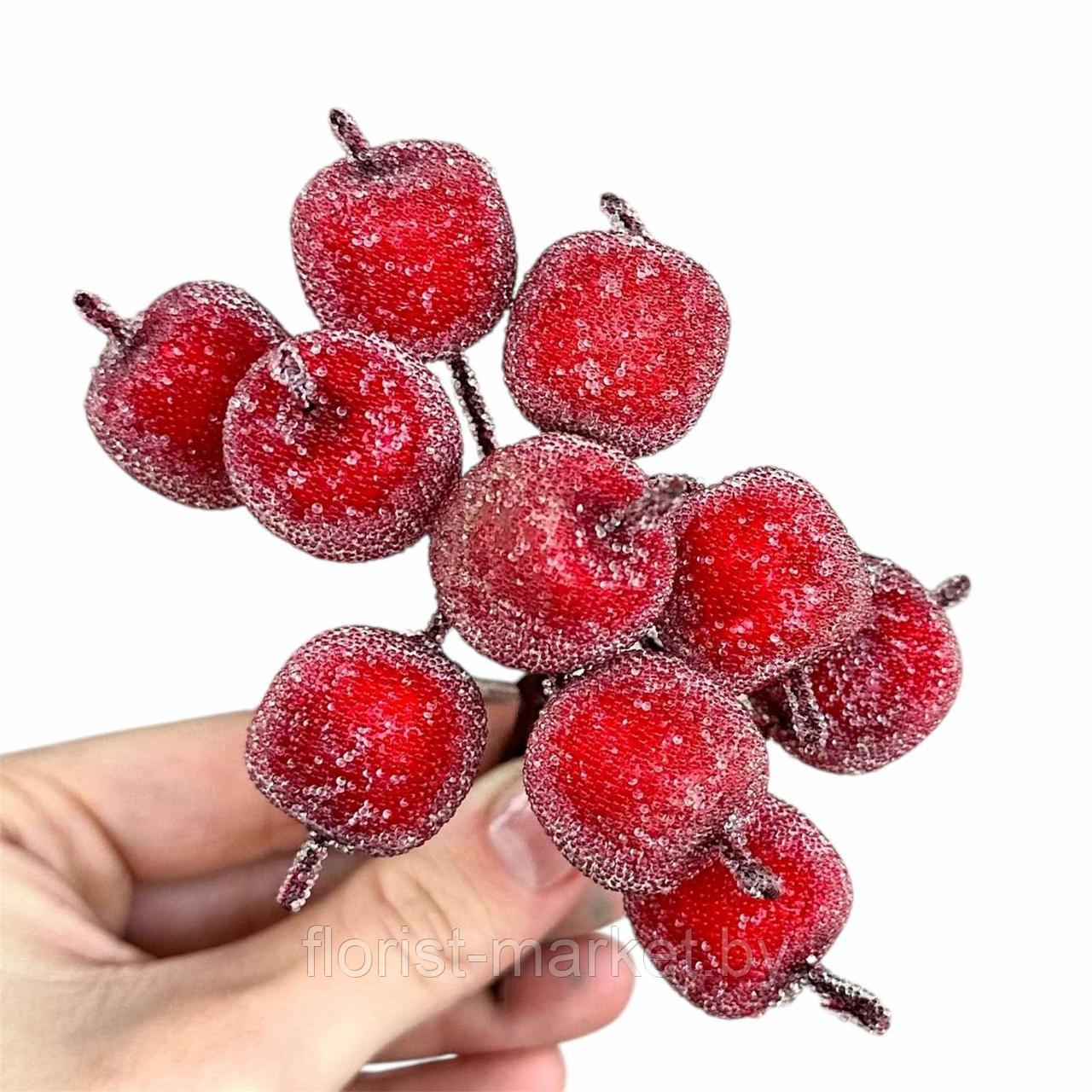 Связка яблок в инее на проволоке, D2 см, 10 шт, красный