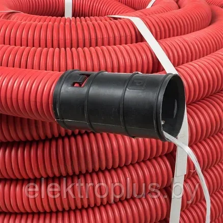 Труба гофрированная двустенная ПНД/ПНД гибкая с протяжкой d200 мм (35 м) красная EKF-Plast