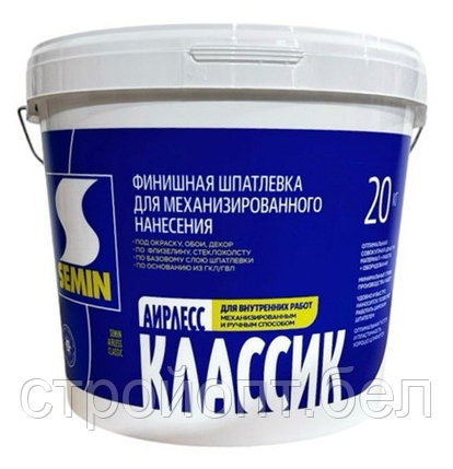 Финишная шпатлёвка для безвоздушного нанесения Semin Airless Classic (white cover), 20 кг, фото 2