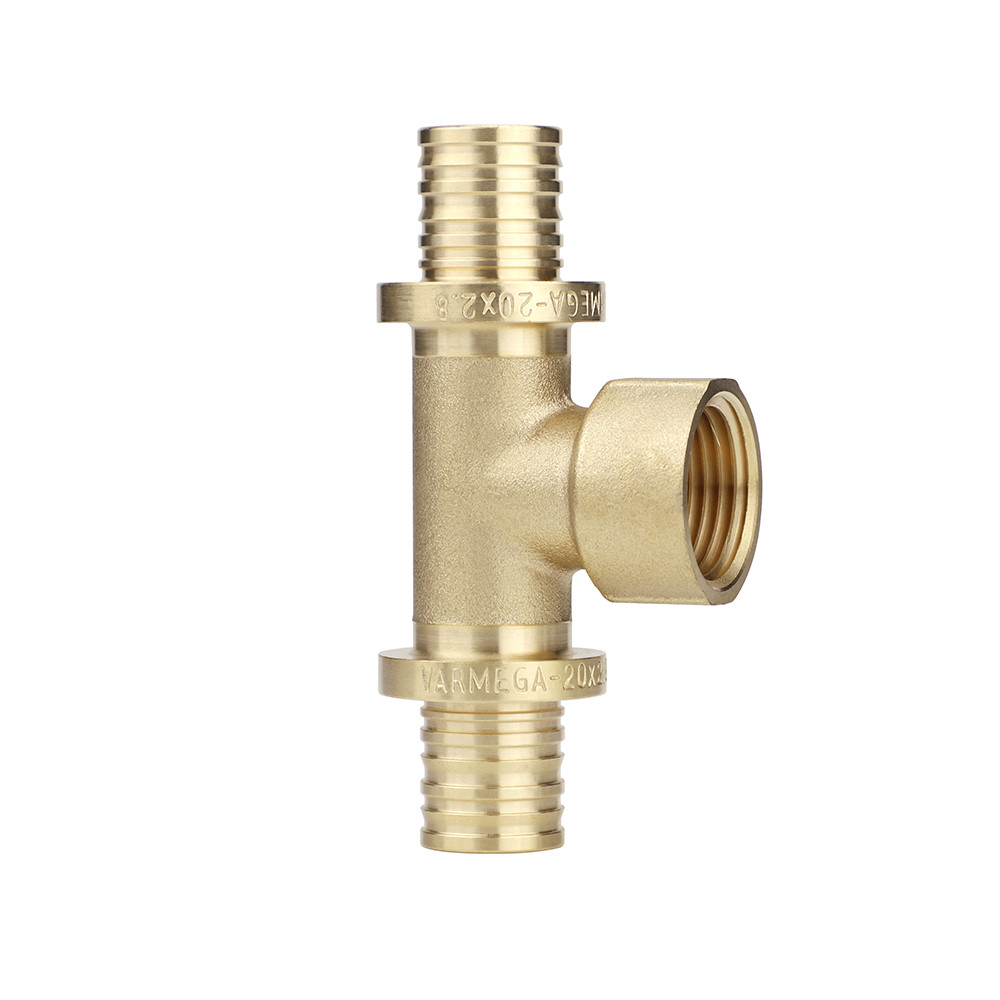Тройник с внутренней резьбой Varmega Slide-fit , 20х1/2", латунный, аксиальный