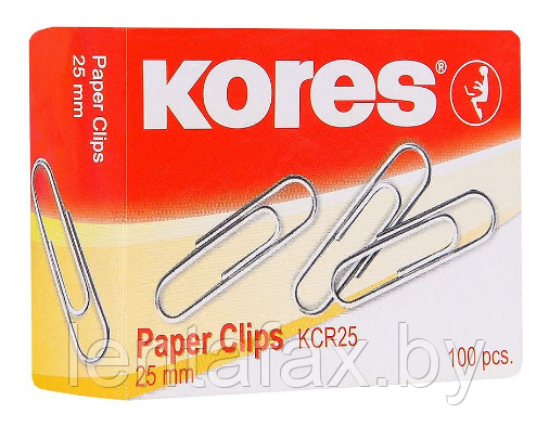 Скрепки "Kores", 25 мм, 100 шт, серебристый. Цена указана без учета НДС 20%!