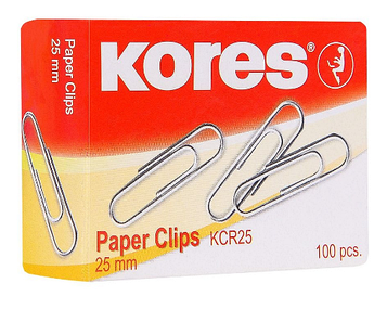 Скрепки "Kores", 25 мм, 100 шт, серебристый. Цена указана без учета НДС 20%!