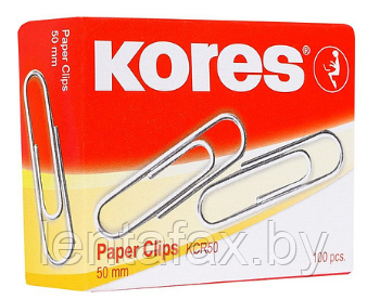 Скрепки "Kores", 50 мм, 100 шт, серебристый. Цена указана без учета НДС 20%!
