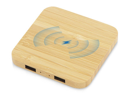 USB-хаб с беспроводной зарядкой из бамбука Plato, фото 2