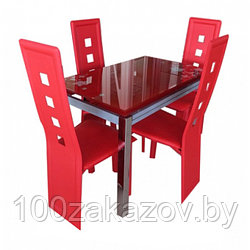 Стеклянный  красный стол 1000/1000*750.  Раскладной  стол трансформер B-07