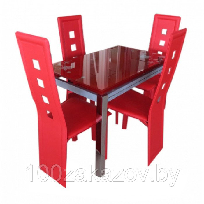 Стеклянный красный стол 1000/1000*750. Раскладной стол трансформер B-07 - фото 1 - id-p34587770