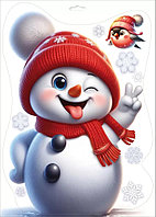 Наклейка двусторонняя Озорной снеговик 23,7х33,2 см (арт.0201141)