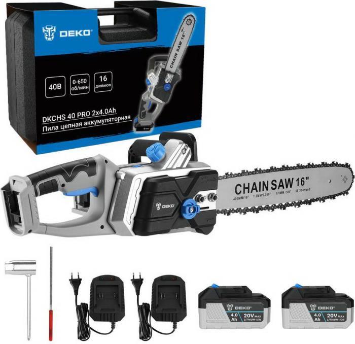 Цепная пила DEKO DKCHS 40 PRO,  аккумуляторная,  20В,  4Ач [063-4357]