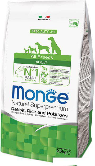 Сухой корм для собак Monge All Breeds Adult Monoprotein Rabbit, Rice and Potatoes (для всех пород с кроликом,