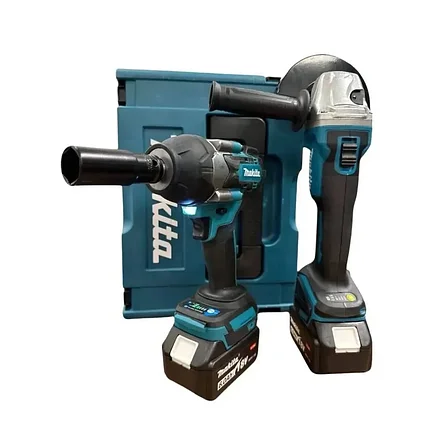 Набор аккумуляторных инструментов Makita 2 в 1 (гайковерт 700 Нм, болгарка, 2 АКБ 6 А/ч, кейс) Аналог, фото 2
