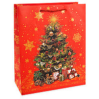 Пакет подарочный 26х10х32 см, В ожидании чудес, дизайн №1, красный, металлик (арт.503263)