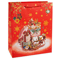 Пакет подарочный 26х10х32 см, В ожидании чудес, дизайн №3, красный, металлик (арт.503269)
