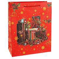 Пакет подарочный 26х10х32 см, В ожидании чудес, дизайн №4, красный, металлик (арт.503272)