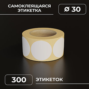 Круглые самоклеящиеся термонаклейки / этикетки в виде круга (D 30 мм), цвет белый, 300 шт в ролике.