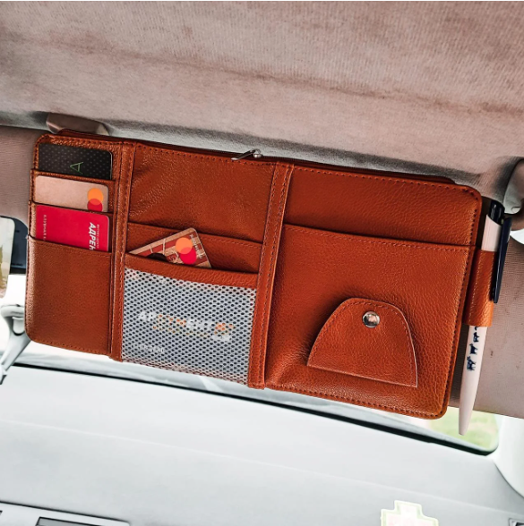 Визитница органайзер с креплением на козырек автомобиля AV-189 Коричневый