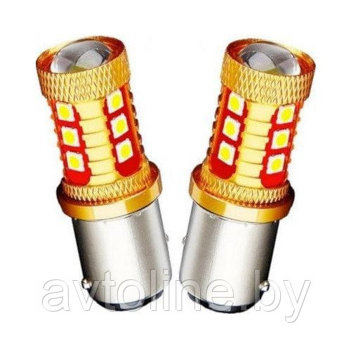 Лампа светодиодная P21/5W RUNOAUTO 15SMD 12-24V (линза, обманка, красная) 01608RA
