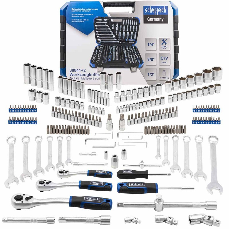 Набор инструментов 216+2пр. 1/4'', 3/8'', 1/2''(6гр.) (4-32мм)Scheppach