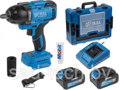 Аккум. ударный гайковерт BULL SC 1807 Xcase, XLTpro, БЕСЩЕТ., 18 В, 750 Н*м, 1/2, 2х4 А*ч, з/у 4 А, фото 2