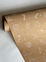 Упаковочная бумага (0,58х10 м) Новогодние мотивы, белые
