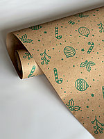 Упаковочная бумага (0,58х10 м) Новогодние мотивы, зеленые
