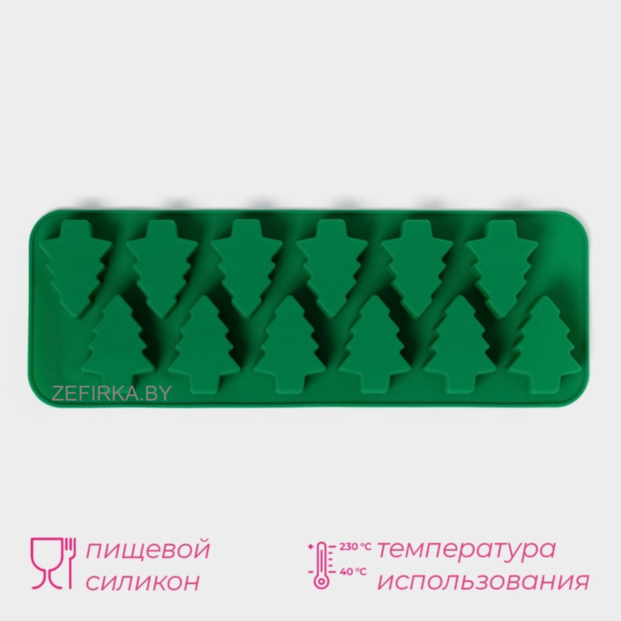 Форма для выпечки новогодняя «Ёлочка», силикон, 32,5×11,5 см, 12 ячеек, цвет зелёный