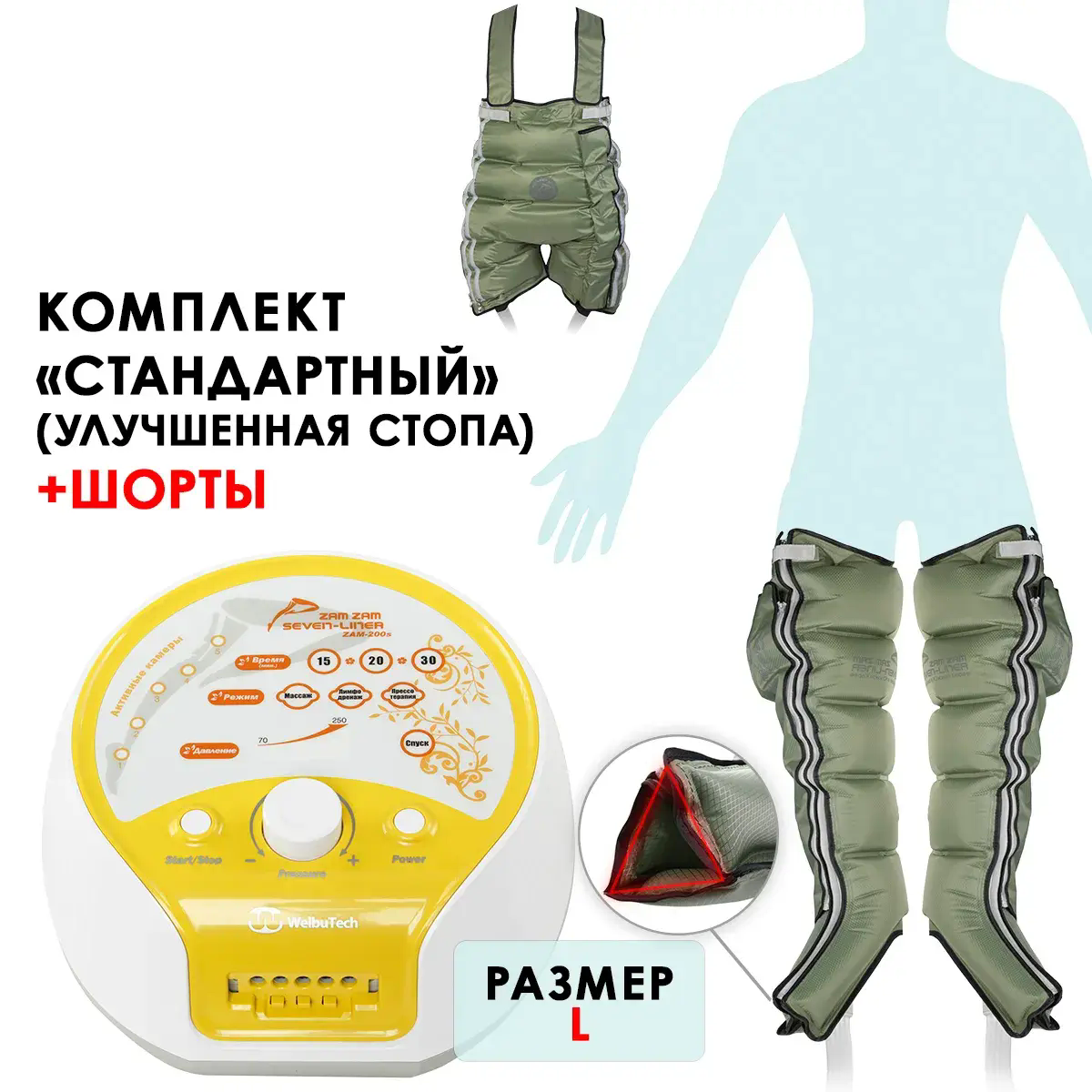 WelbuTech Seven Liner Zam-200 Аппарат для лимфодренажа, прессотерапии, массажа (манжеты для ног, новый тип