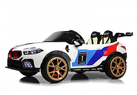 Детский электромобиль RiverToys F555FF (белый) BMW Двухместный, Коврик, Чехол, Функция качалки