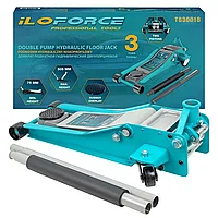 Домкрат подкатной гидравлический низкопрофильный двухпоршневой 3т (h min 75мм, h max 505мм)ILOforce IF-T830018