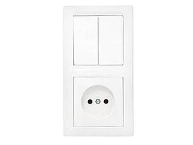 Блок выкл. 2 клав. + розетка (скрытая, б/з) белая, Стиль, Bylectrica