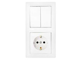 Блок выкл. 2 клав. + розетка (скрытая, с/з) белая, Стиль, Bylectrica