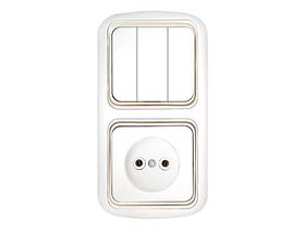 Блок выкл. 3 клав. + розетка (скрытая, б/з) белая, Гармония, BYLECTRICA