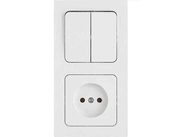 Блок выкл. 2 клав. + розетка (скрытая, б/з) белая, Astrum, BYLECTRICA