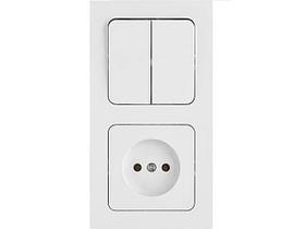 Блок выкл. 2 клав. + розетка (скрытая, б/з) белая, Astrum, BYLECTRICA