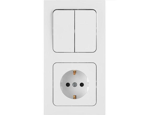 Блок выкл. 2 клав. + розетка (скрытая, с/з) белая, Astrum, BYLECTRICA