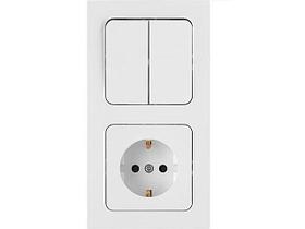 Блок выкл. 2 клав. + розетка (скрытая, с/з) белая, Astrum, BYLECTRICA
