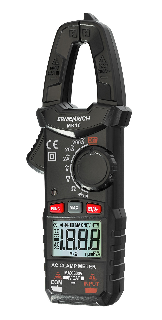 Клещи токоизмерительные Ermenrich Ping MK10 (вольтметр, амперметр, омметр, Hold, 2000 отсчетов)