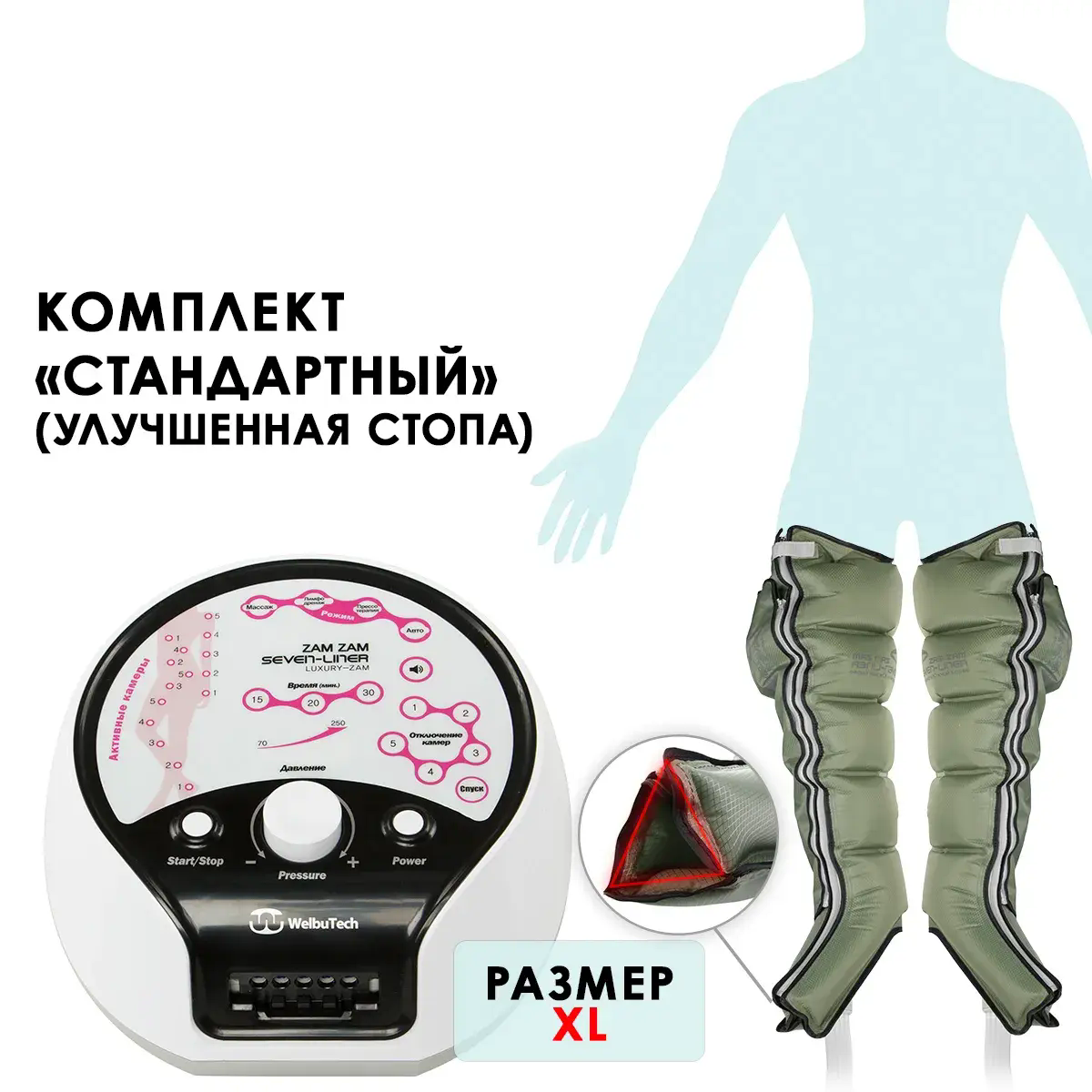 Аппарат для лимфодренажа WelbuTech Luxury Zam – Стандартный комплект, размер XL (новый тип стопы), (РУ)