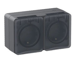 AtlasDesign Profi54 O/У двойная РОЗЕТКА с заземлением со шторками 16А 250B, АНТРАЦИТ