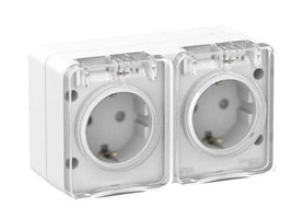 AtlasDesign Profi54 O/У двойная РОЗЕТКА с заземлением со шторками 16А 250B, БЕЛЫЙ