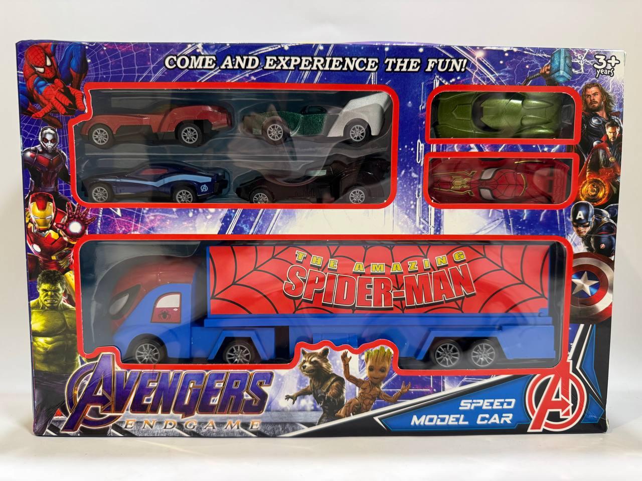 Набор Автовоз и 6 машинок  Avengers Мстители Человек паук