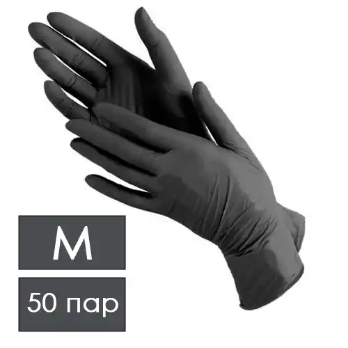 Перчатки нитриловые ЧЕРНЫЕ р-р M 100 шт