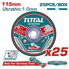 Круг отрезной 115x1,0x22,2 мм по нержавеющей стали TOTAL TAC11011525 (25 шт)
