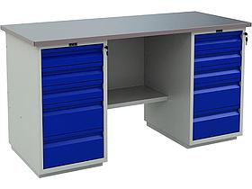 Верстак двухтумбовый WD-5+WD-5 без экрана. ШxВxГ 1600x866x700 мм.
