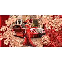 Конверт для денег блестки (2-17-1431) Самой яркой, девушка с машиной (красная)