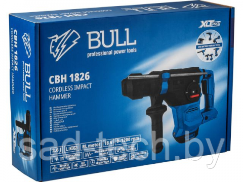 Аккум. перфоратор BULL CBH 1826 Xcase, XLTpro, БЕСЩЕТ., 18 В, 2.6 Дж, 26 мм, 2x6 А*ч, з/у