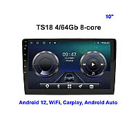 Автомагнитола Qled TS18 10.1" 4/64 Gb на базе Android 12, Bluetooth, 4G LTE, Wi-Fi, AHD, CarPlay