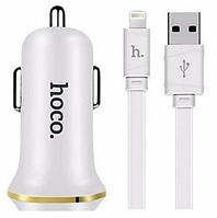 Автомобильное зарядное устройство USB HOCO Z1 с кабелем Lightning, 2.1A, 2 USB, белый 556050