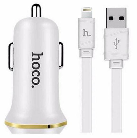 Автомобильное зарядное устройство USB HOCO Z1 с кабелем Lightning, 2.1A, 2 USB, белый 556050, фото 1