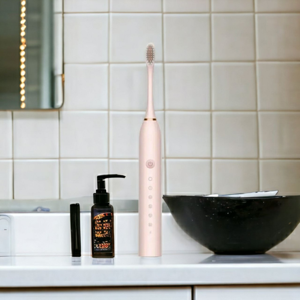 Электрическая зубная щётка Sonic toothbrush Х-3 (4 насадки, 6 режимов), Розовая